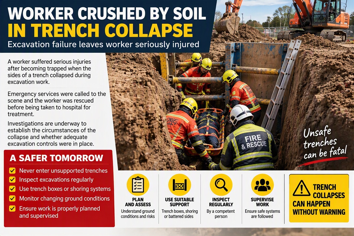Worker Crushed by Soil in Trench Collapse