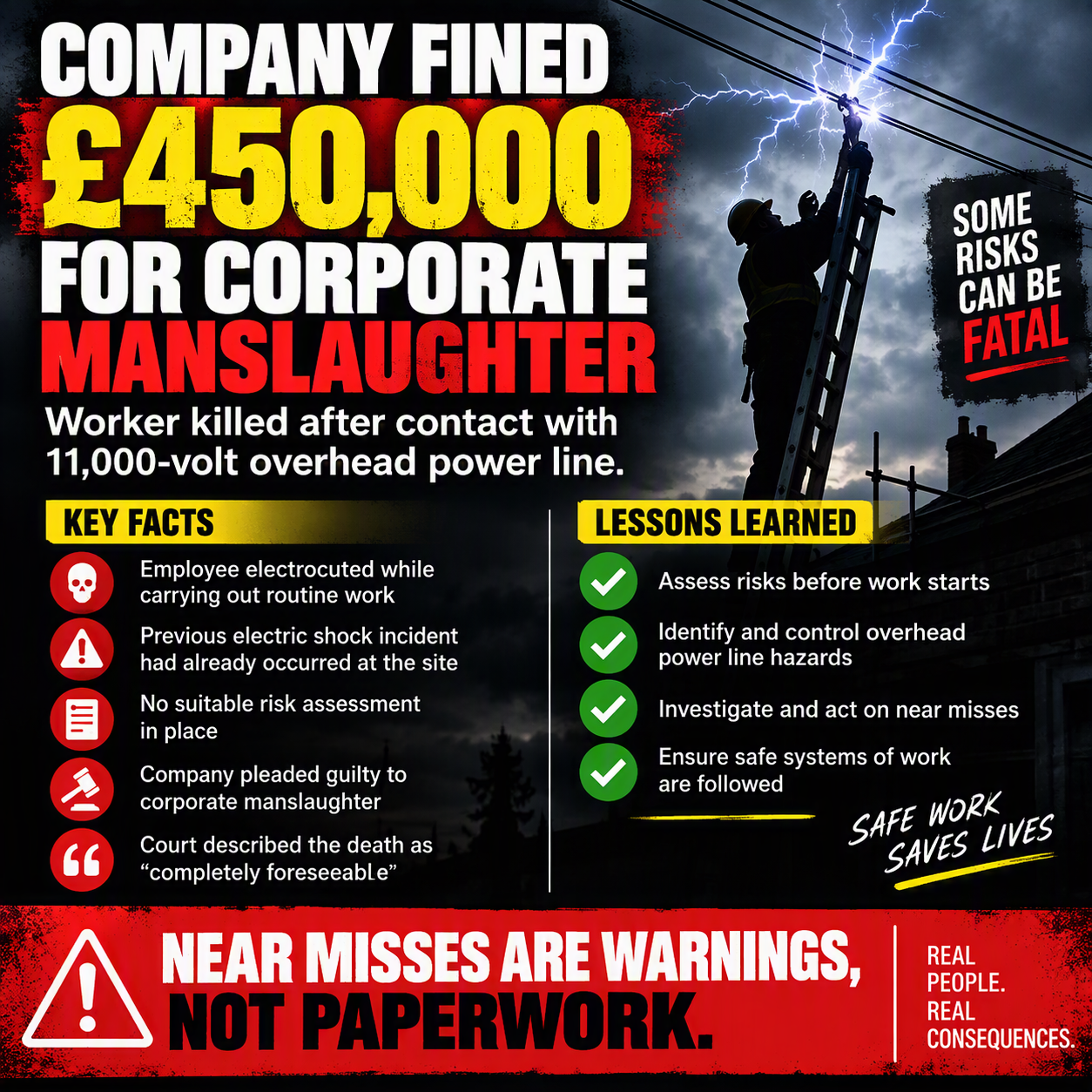 Company fined £450,000 for corporate manslaughter after worker electrocuted