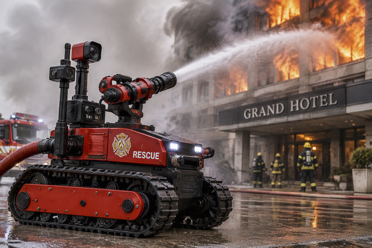 Firefighting Robot Used at Hotel After Major Blaze